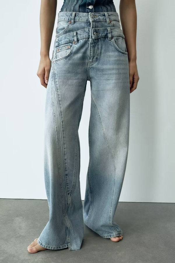 WIDE FIT JEANS WITH DOUBLE WAIST