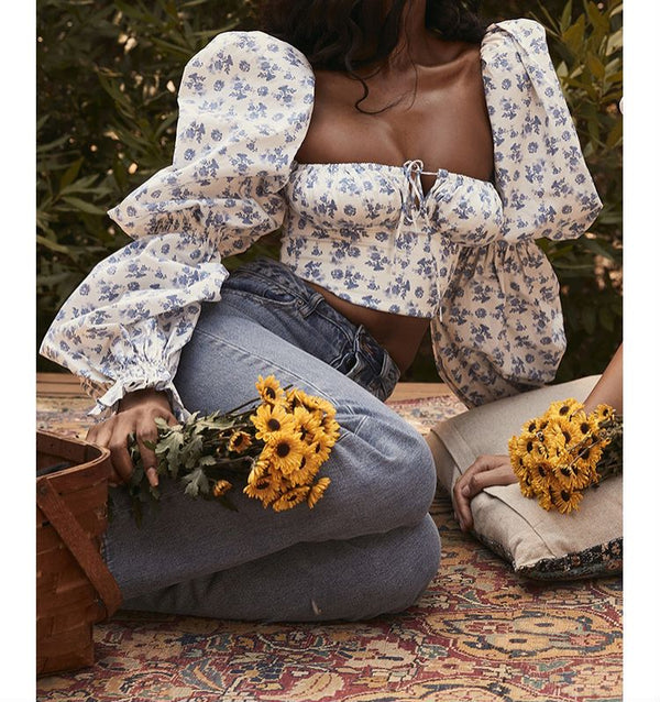 Cropped Chiffon Floral Top